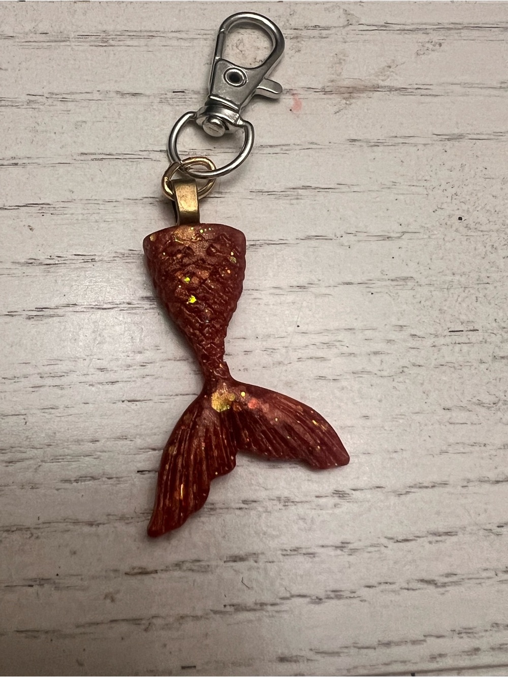 Small Red Sparkles Mermaid Tail Fish Keychain Charm